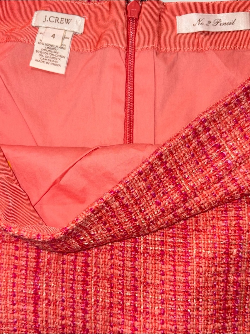 J.Crew 2011 No. 2 Cotton Rayon Pencil Skirt Harvest Tweed Camel Coral Size 4